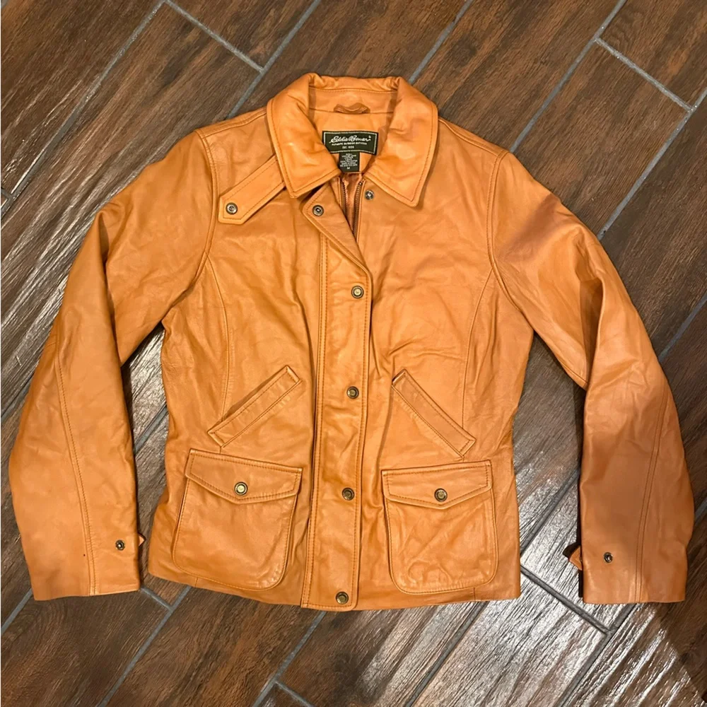 Eddie Bauer Genuine Lamb Leather Jacket Women’s Size M Brown Zipper/Buttons. - Picture 2 of 14